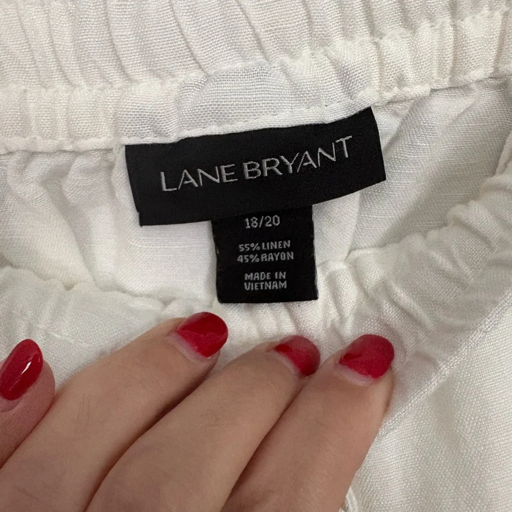 Lane Bryant White Linen Blend Wide Leg Pants Pull On Elastic Waist 18/20